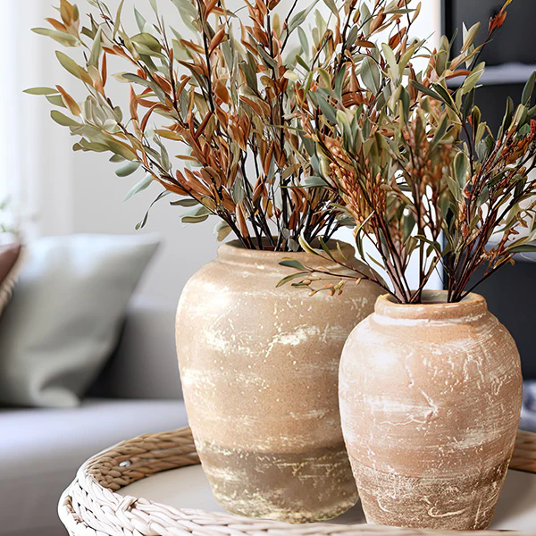 Textured Large Terracotta Vases, Set of 2
