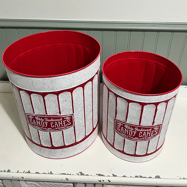 Candy Canes Vintage Metal Planters, Set of 2