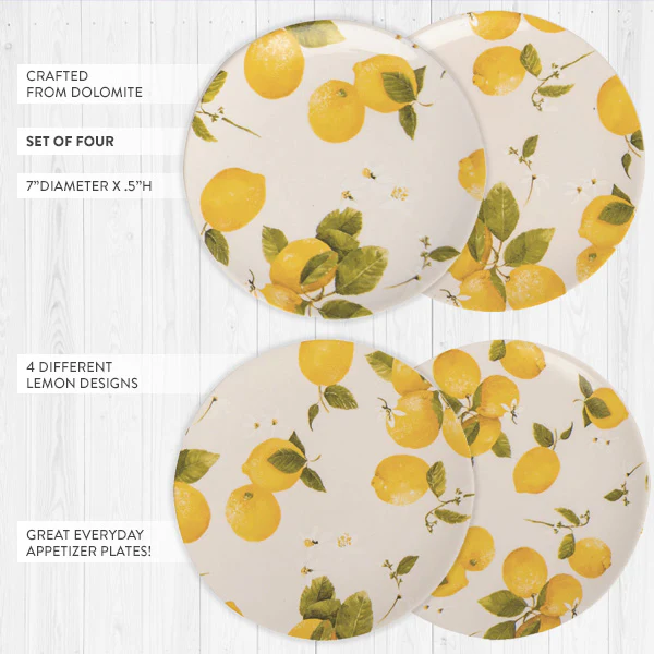 Fruity Fun Lemon Appetizer Plates, Set of 4