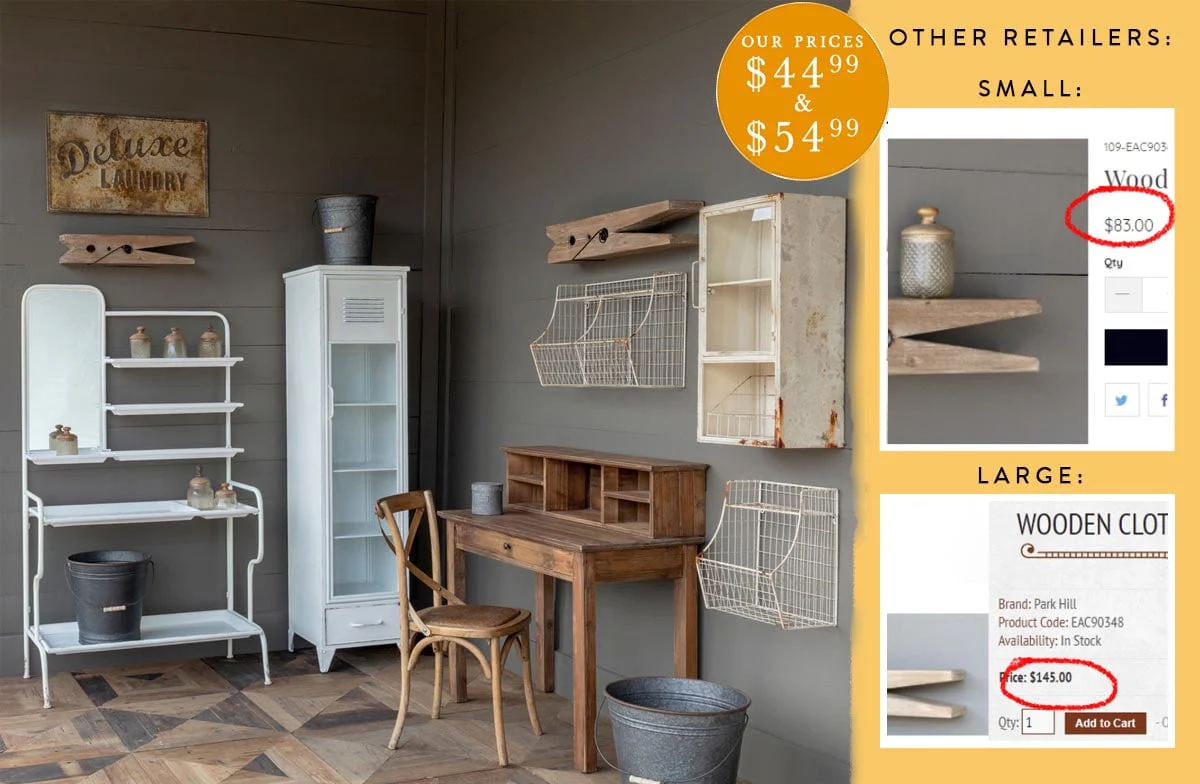 Oversized Wooden Clothespin Shelf, Pick Your Size
