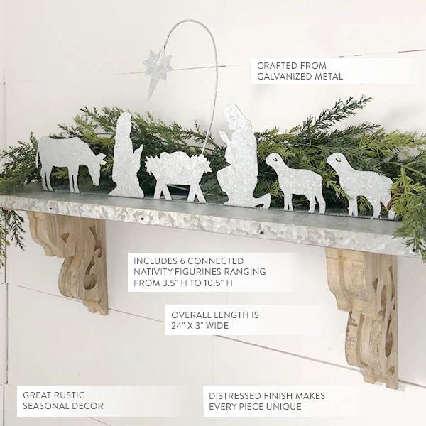 Galvanized Metal Standing Nativity Scene