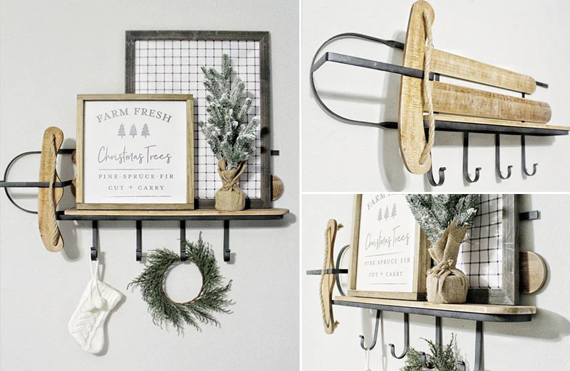 Retro Wood and Metal Sled Wall Shelf
