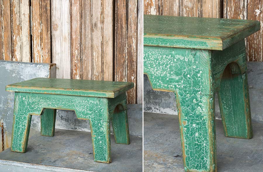 Distressed Antique Green Bed Stool