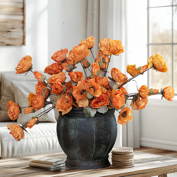 Lifelike Orange Poppy Spray, Set of 4 Stems