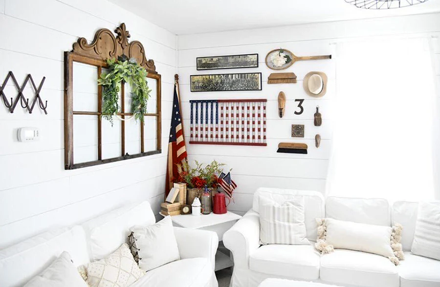 Vintage Wooden Spindle American Flag Wall Decor
