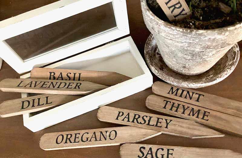 Set of 9 Wooden Herb Stakes in a Box