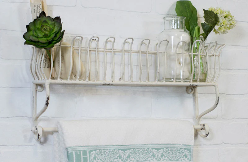 Distressed White Metal Towel Rack