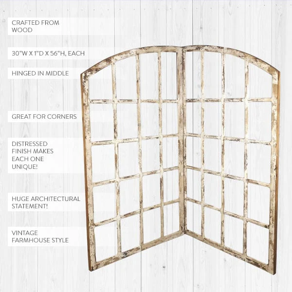 HUGE Distressed Hinged Window Frames, Set of 2