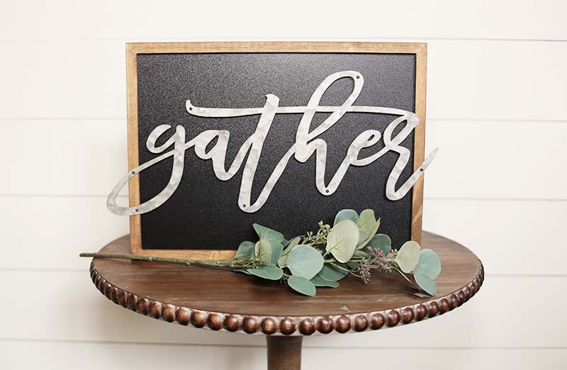 Framed Metal Cut Out Gather Sign