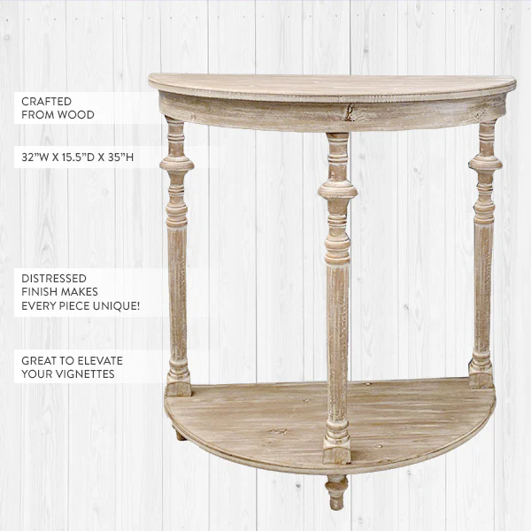 Whitewashed Demi Lune Table
