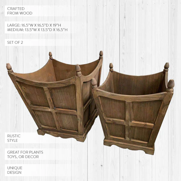 Oversized Wooden Storage Planter Buckets, Set of 2