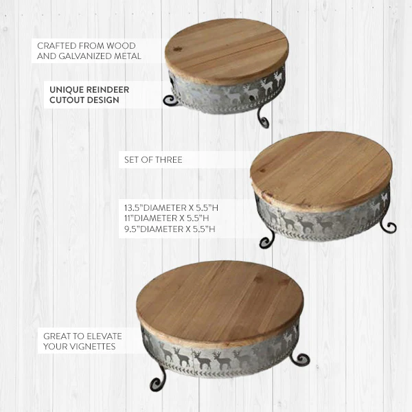 Wooden Top Reindeer Cutout Risers, Set of 3
