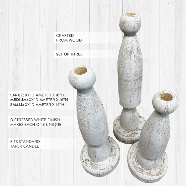 Wooden Spindle Taper Candle Holders, Set of 3