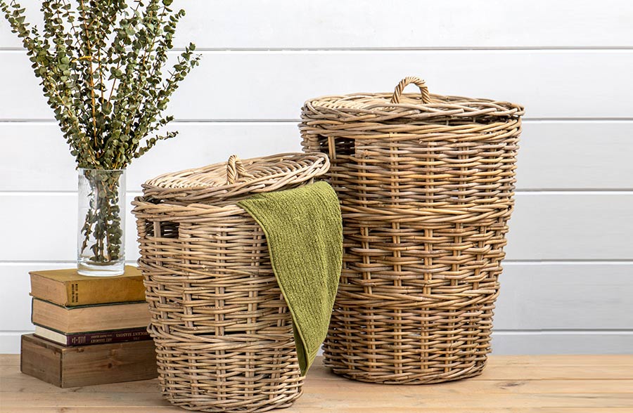 Round Rattan Storage Basket with Lids, Set of Two