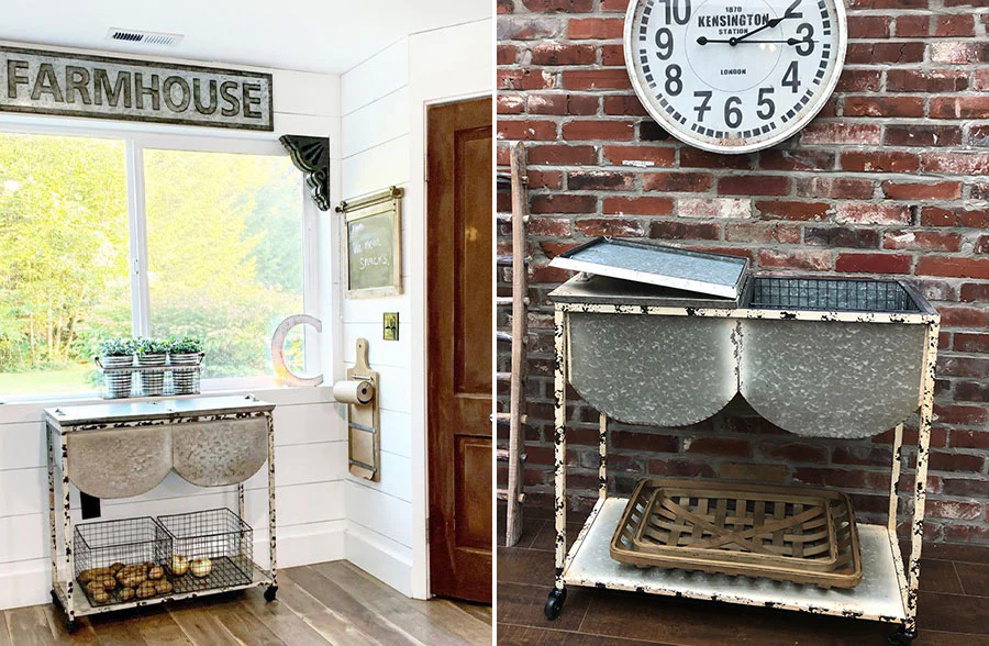 Distressed Wash Tub Accent Table
