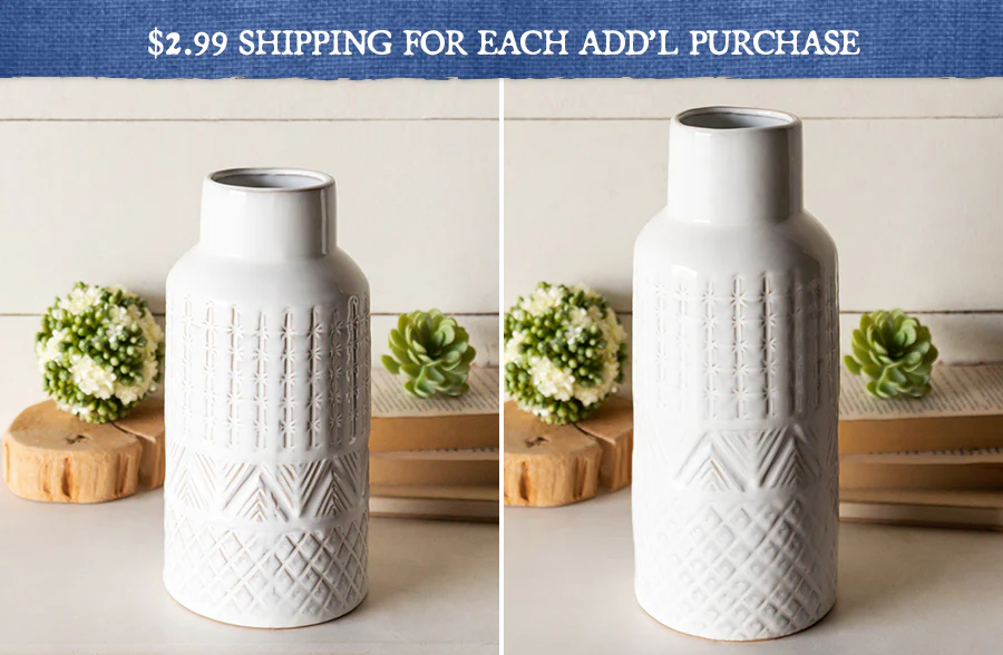 Embossed Stoneware Vase, Pick Your Size