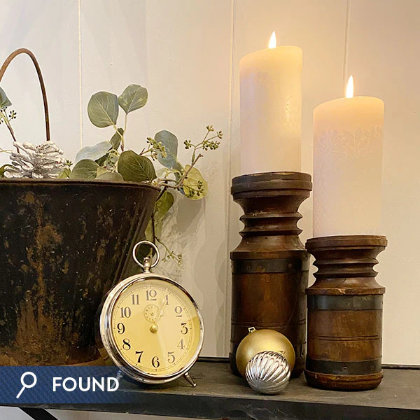 FOUND Repurposed Teak Wood Candle Stands, Set of 2