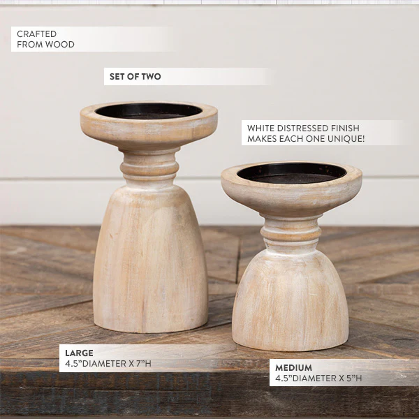 Whitewash Pillar Candle Holders, Set of 2