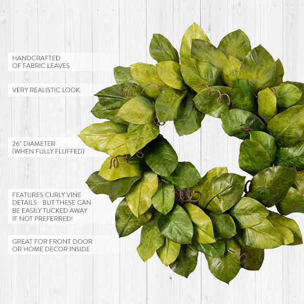 26 Inch Faux Magnolia Wreath