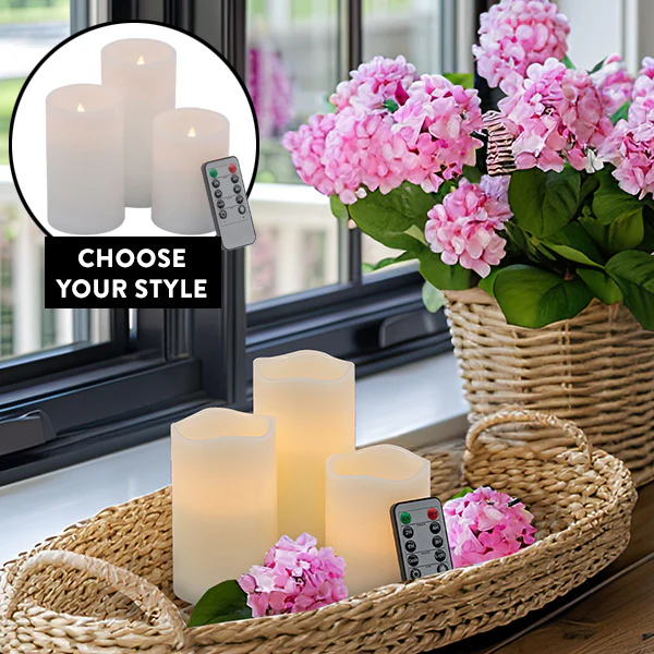 Flickering Flameless Candles with Remote, Set of 3 | Choose Your Color