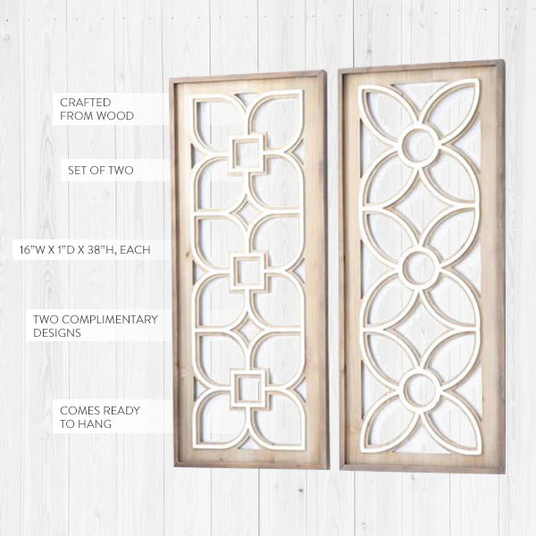 Wooden Floral Cutout Wall Panels, Set of 2