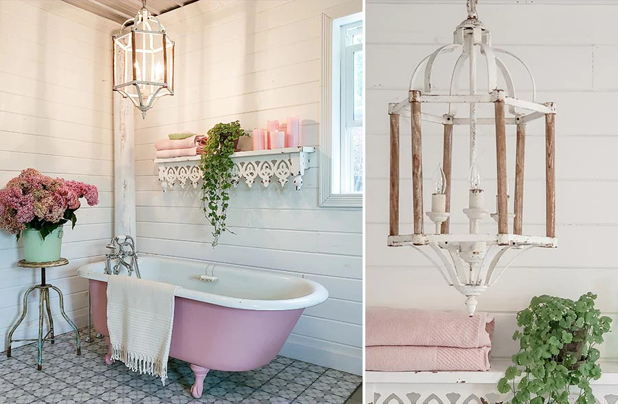 Chippy White Metal and Wood Chandelier