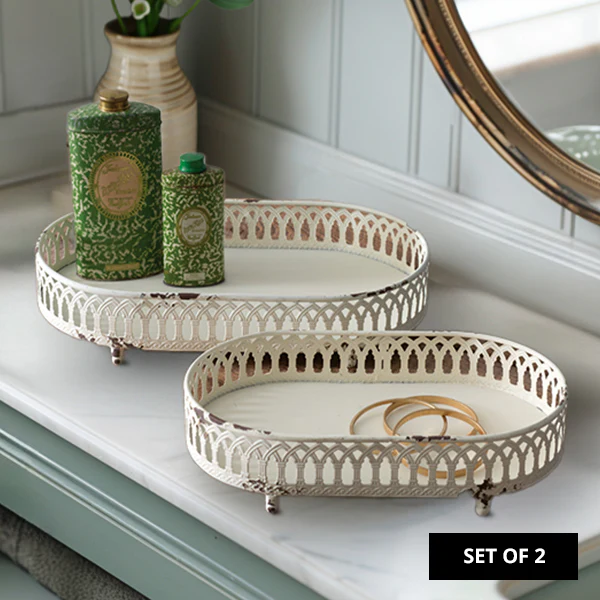 Metal Chantilly Tabletop Trays, Set of Two