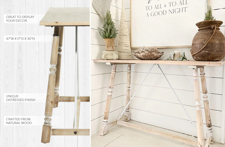 Light Brown Wood Farmhouse Console Table
