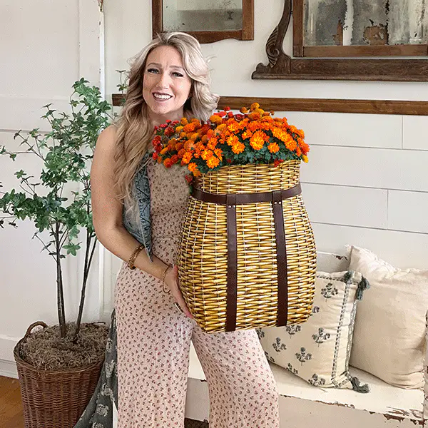 Oversized Rattan Wall Basket with Vegan Leather Trim