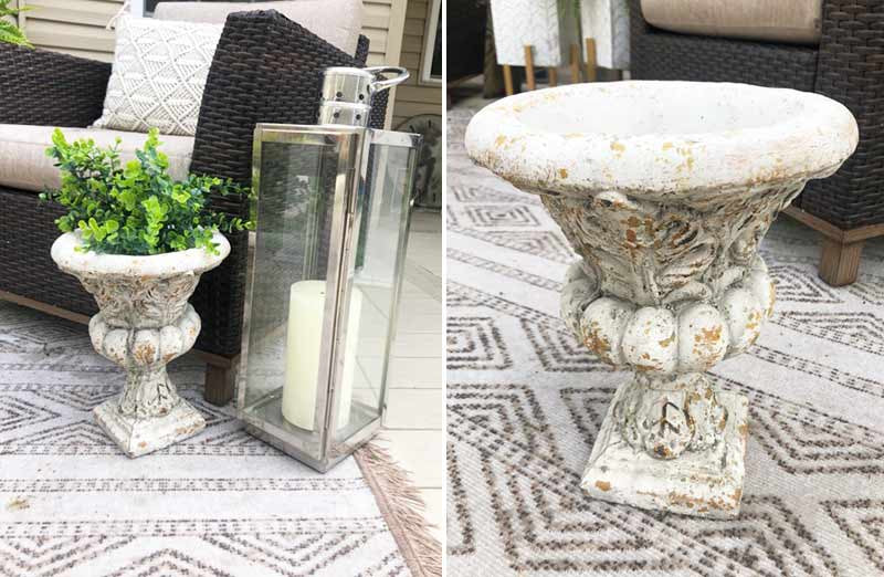 Distressed Carved Garden Urn