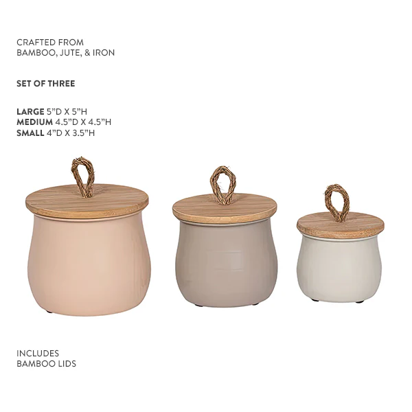 Multi-Color Metal Storage Containers with Bamboo Lids, Set of Three