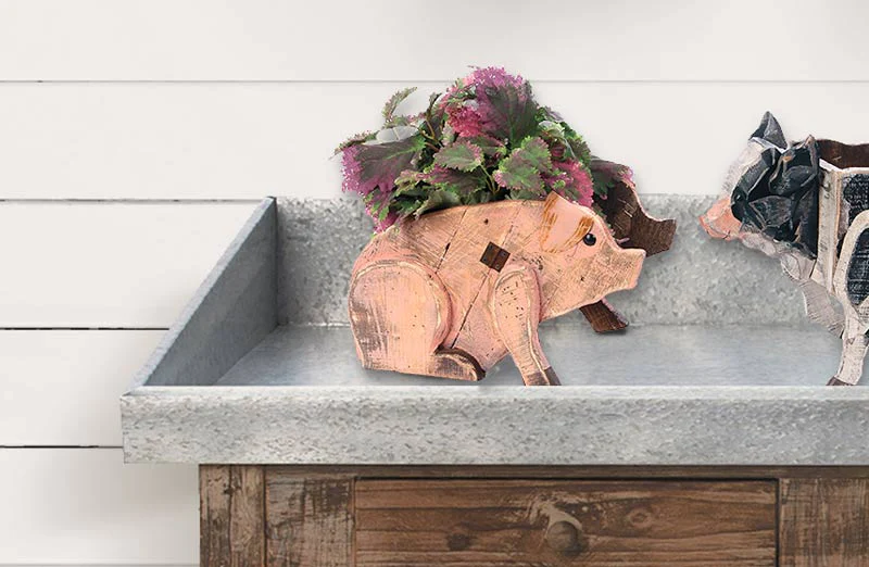 Wooden Pig Planter