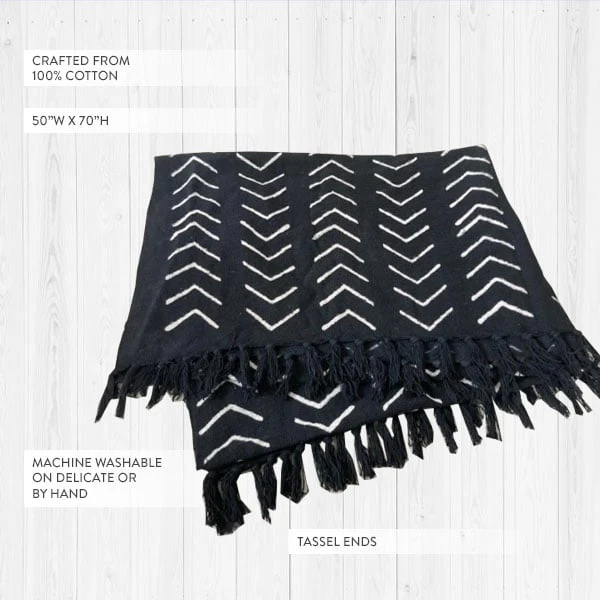 Hand-Block Printed Farmhouse Throw with Tassels