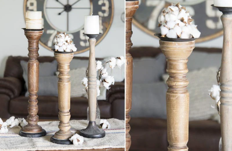 HUGE Antiqued Finish Wooden Candle Sticks  Set of 3