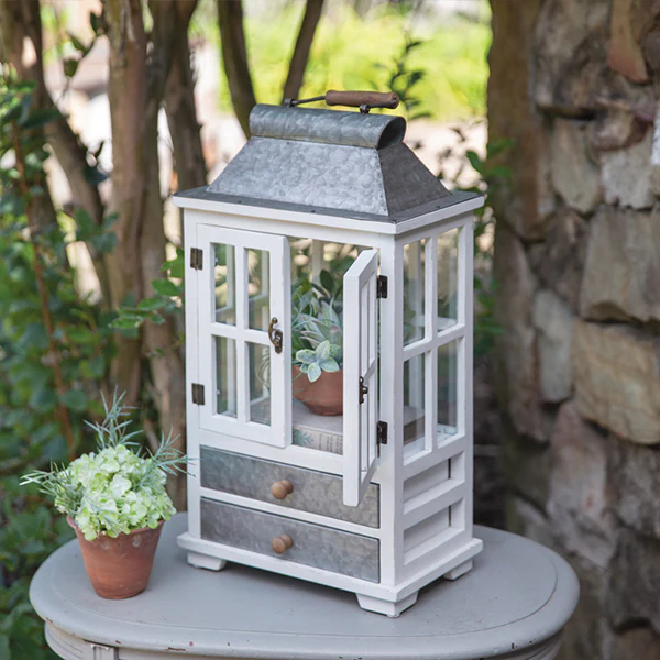 Paned Glass Lantern with Drawers