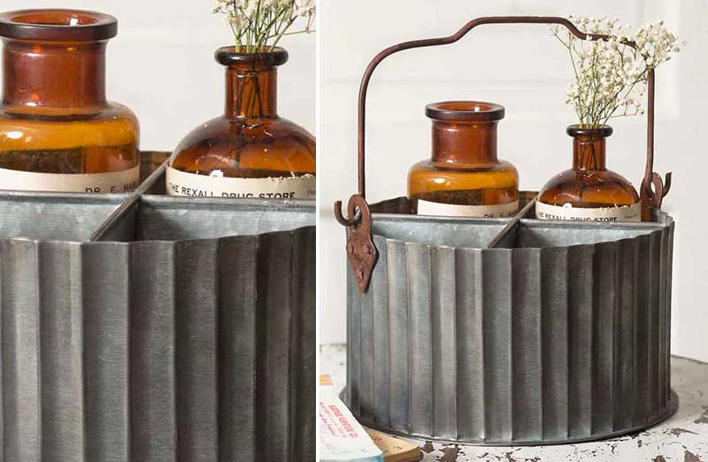 Vintage Corrugated Divided Caddy with Handle