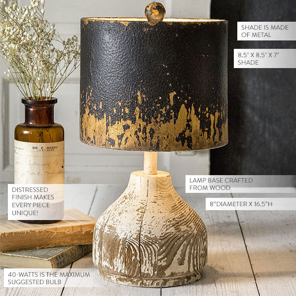 Wood Base Tabletop Lamp with Metal Splatter Shade