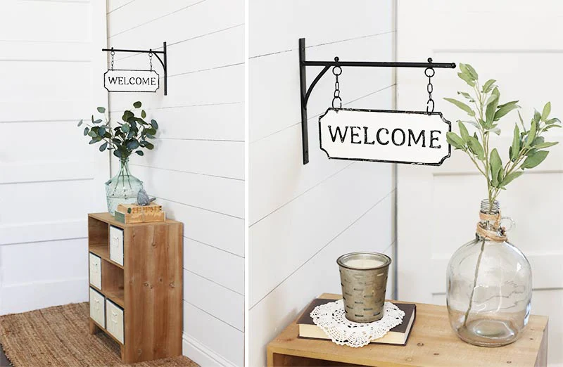 Double Sided Enamel Inspired Hanging Welcome Sign