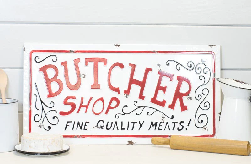 Embossed Metal Butcher Shop Sign