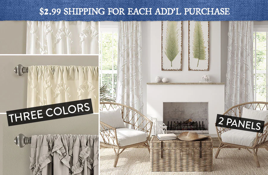 Frill Design Curtain Panel Set, Pick Your Color