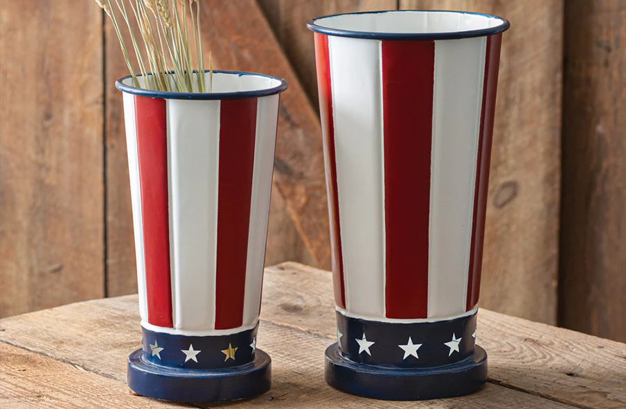 Patriotic Metal Vases, Set of Two