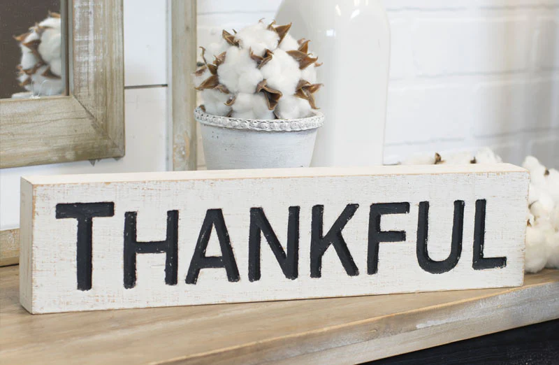 Whitewashed Wooden Thankful Sign