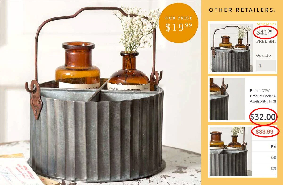 Vintage Corrugated Divided Caddy with Handle