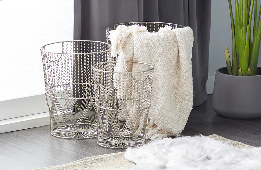 Modern Industrial Wire Storage Baskets, Set of 3
