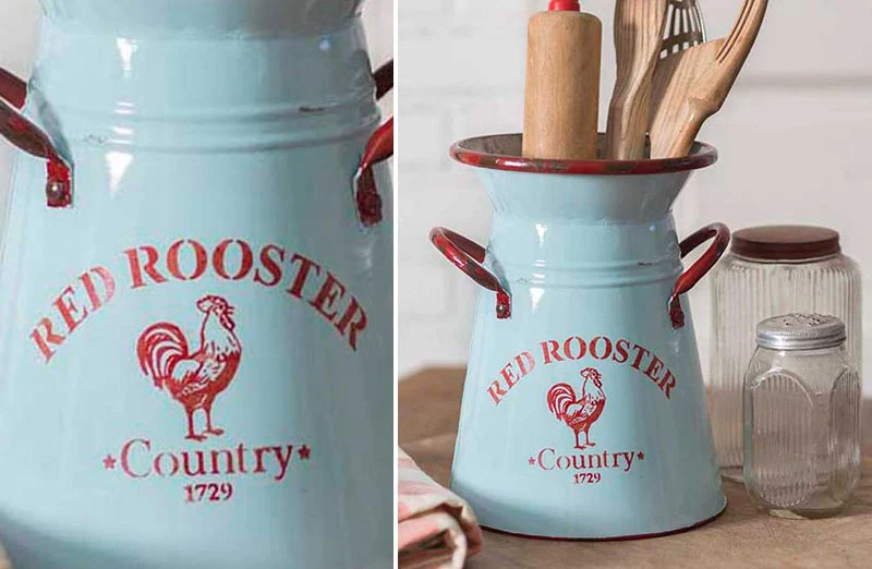 Vintage Inspired Red Rooster Enamel Jug