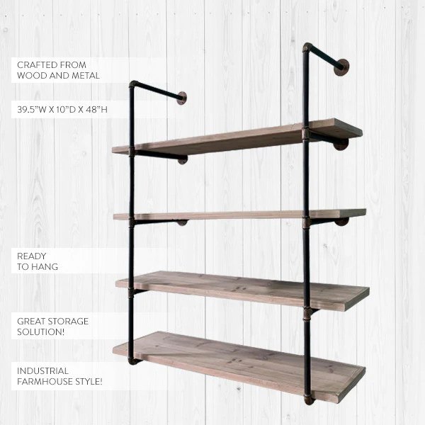 HUGE 4 Tier Open Pipe Shelving Unit
