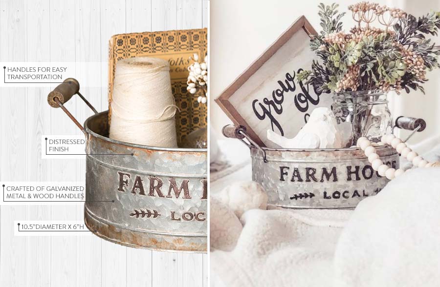 Farm House Local Round Galvanized Bin With Handles