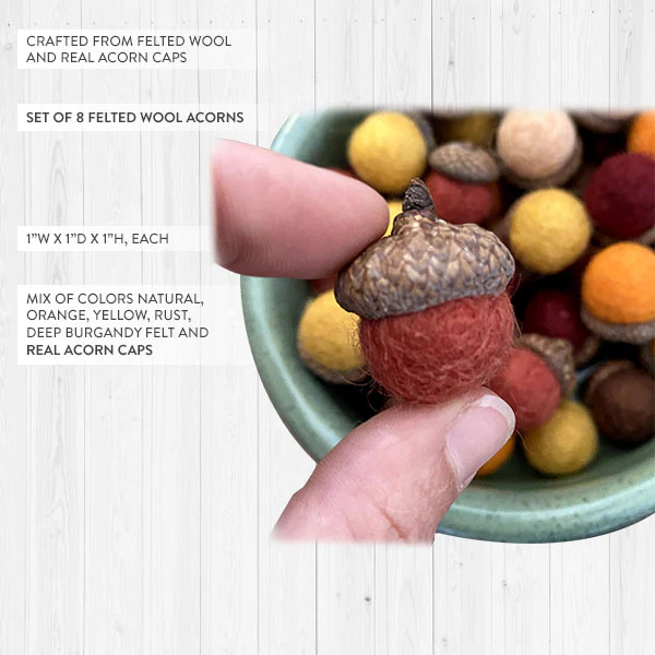 Felted Wool Autumn Acorns, Set of 8