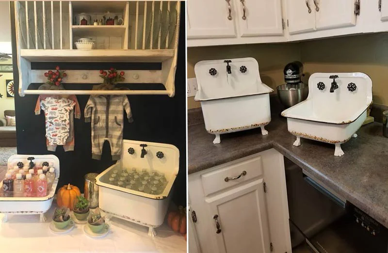 *HUGE* Enamel Sink Planters  Set of 2
