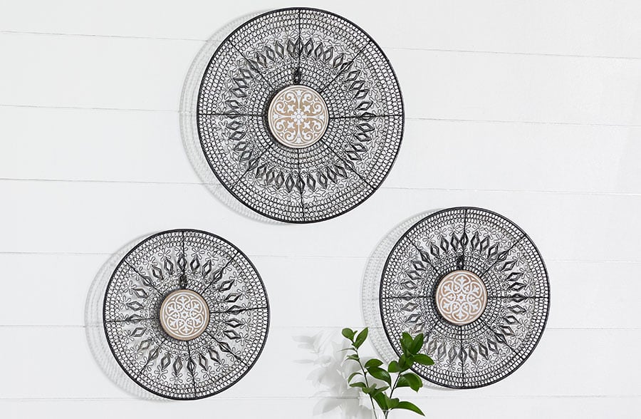 Metal Wire and Wood Basket Wall Decor, Set of 3